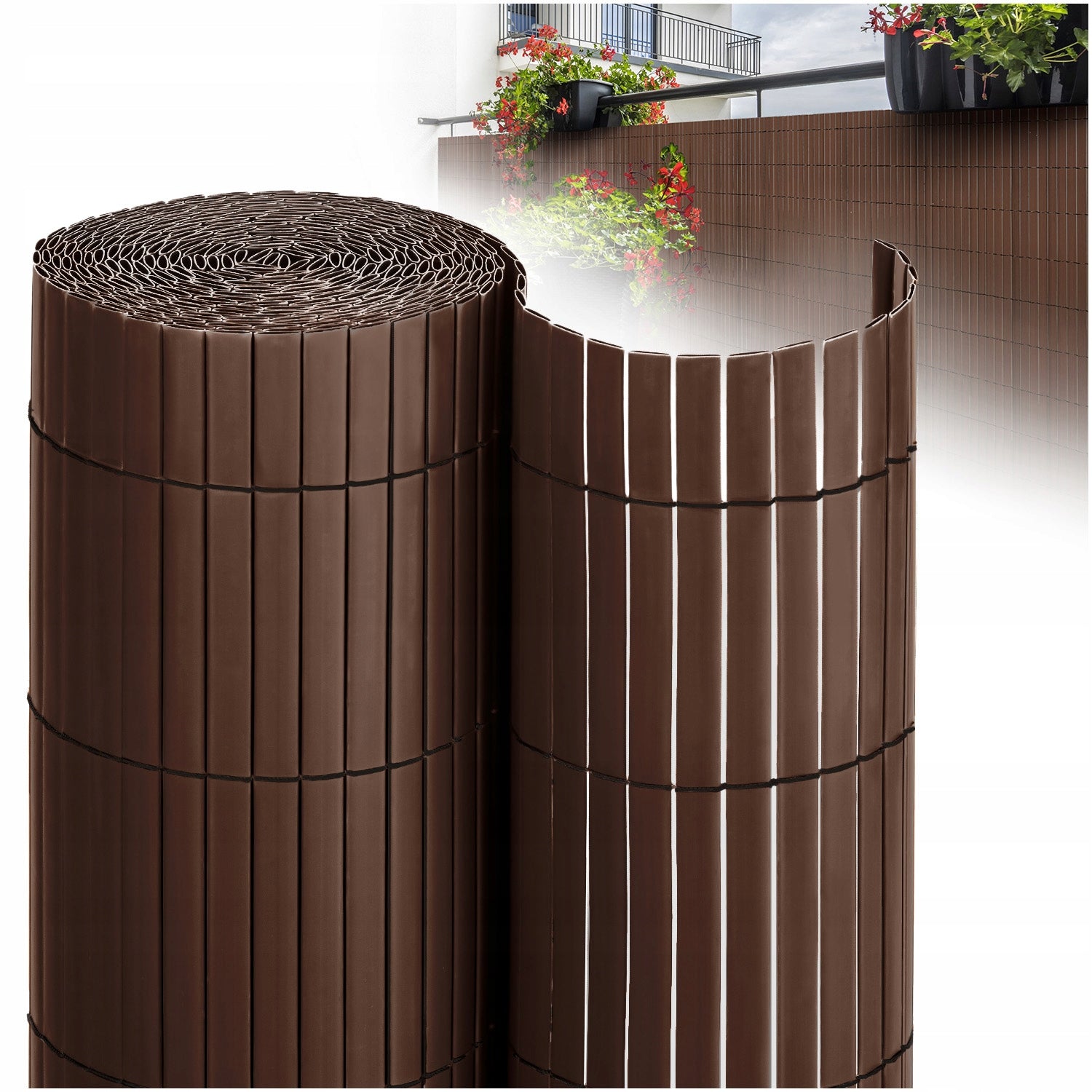 DOUBLE-SIDED BALCONY MAT BALCONY COVER TERRACE BROWN PVC 140x500 cm