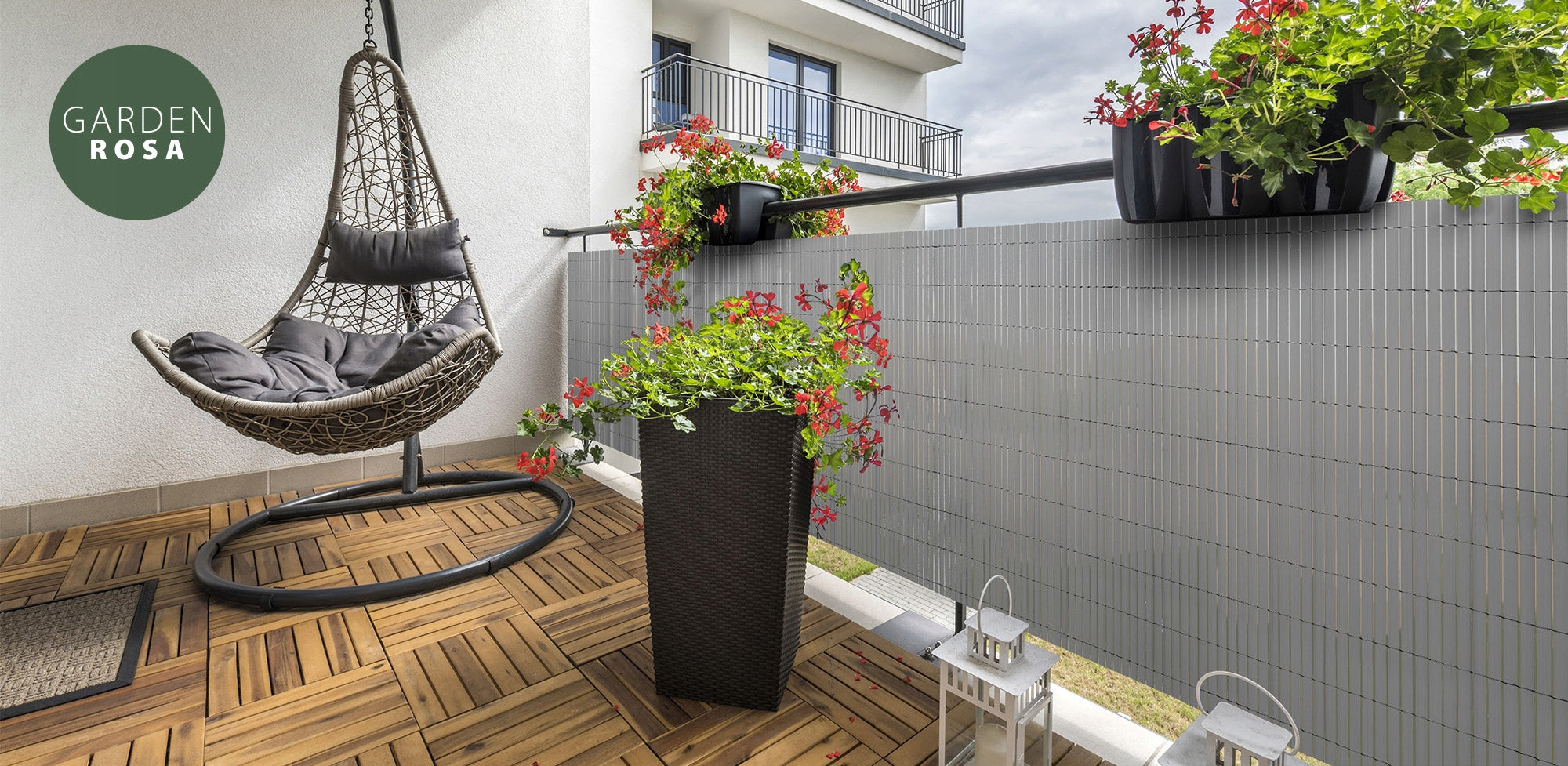 DOUBLE-SIDED BALCONY MAT BALCONY COVER TERRACE GREY PVC 120x400 cm Brand Garden Rosa