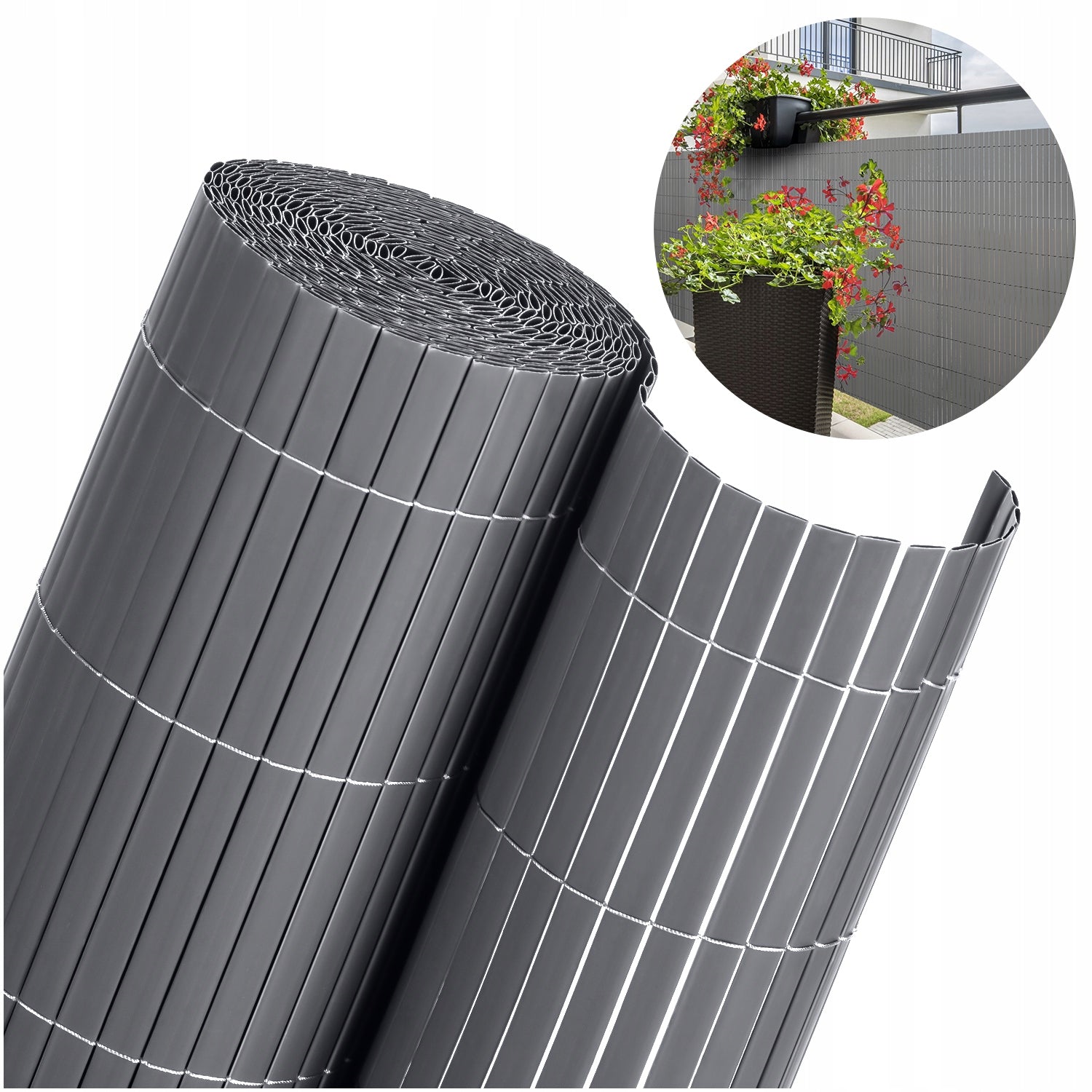 DOUBLE-SIDED BALCONY MAT BALCONY COVER TERRACE GREY PVC 160x400 cm