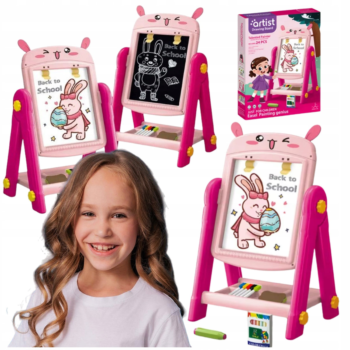 DOUBLE-SIDED BOARD RABBIT CREATIVE SET AKCESORIA FOR CHILDREN ARTISTS