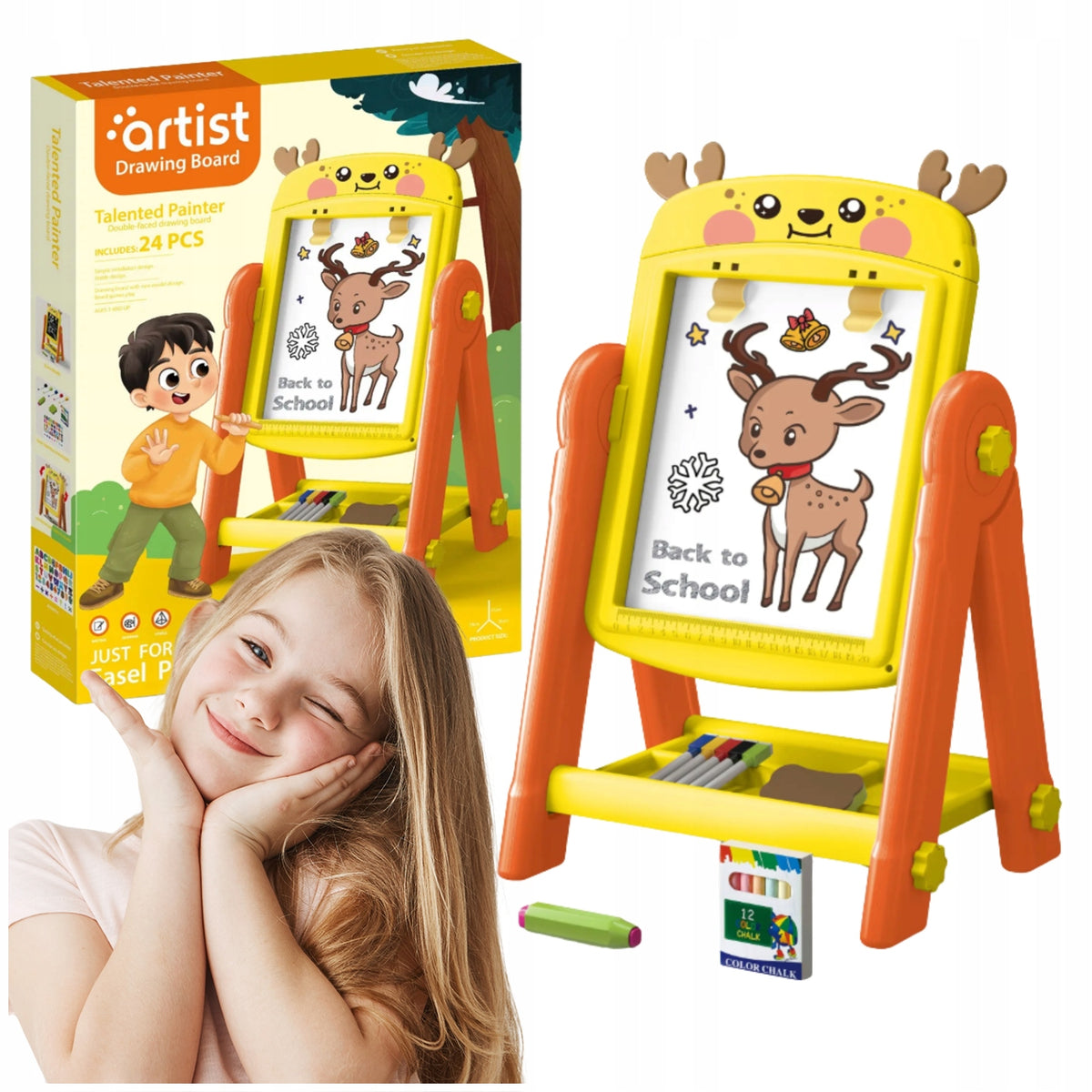DOUBLE-SIDED DEER BOARD CREATIVE EDUCATIONAL SET FOR CHILDREN AKCESORIA