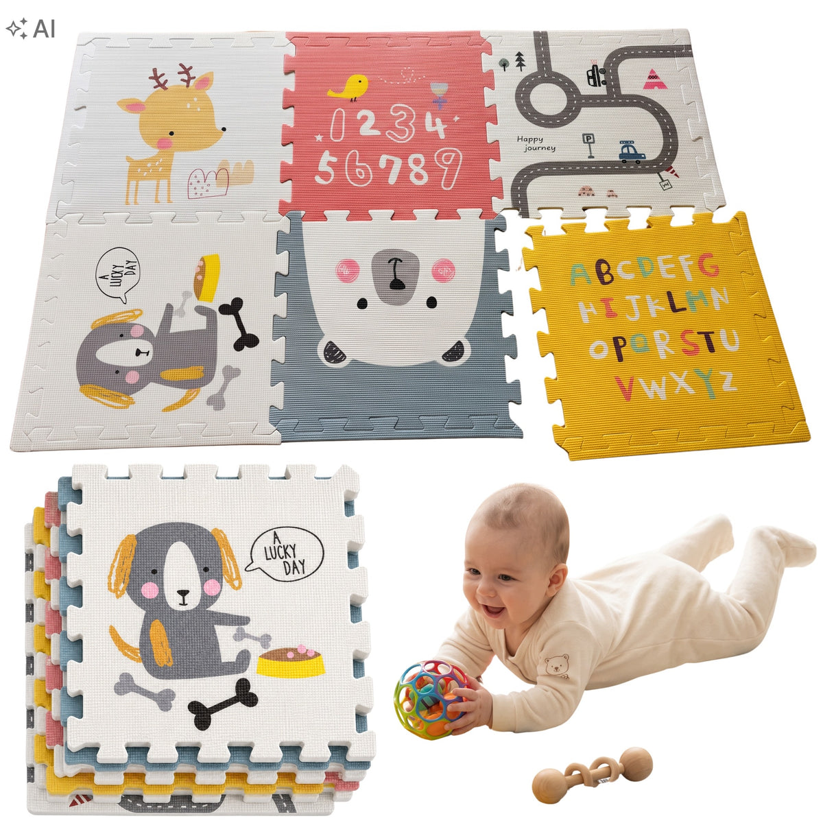 DOUBLE-SIDED EDUCATIONAL FOAM MAT XPE PUZZLE FOR CHILDREN 165X112 CM 1,5 CM