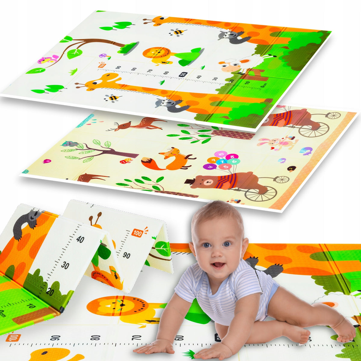 DOUBLE-SIDED FOAM MAT FOLDING WITH MEASURING CUP 180X120 GIRAFFE BEARS