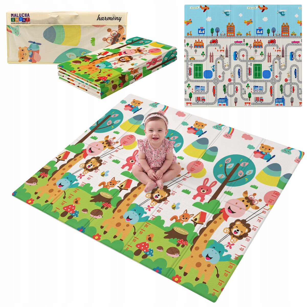 DOUBLE-SIDED FOAM MAT GIRAFFES LARGE 180x200 CM FOLDING THICK 1 CM 0+