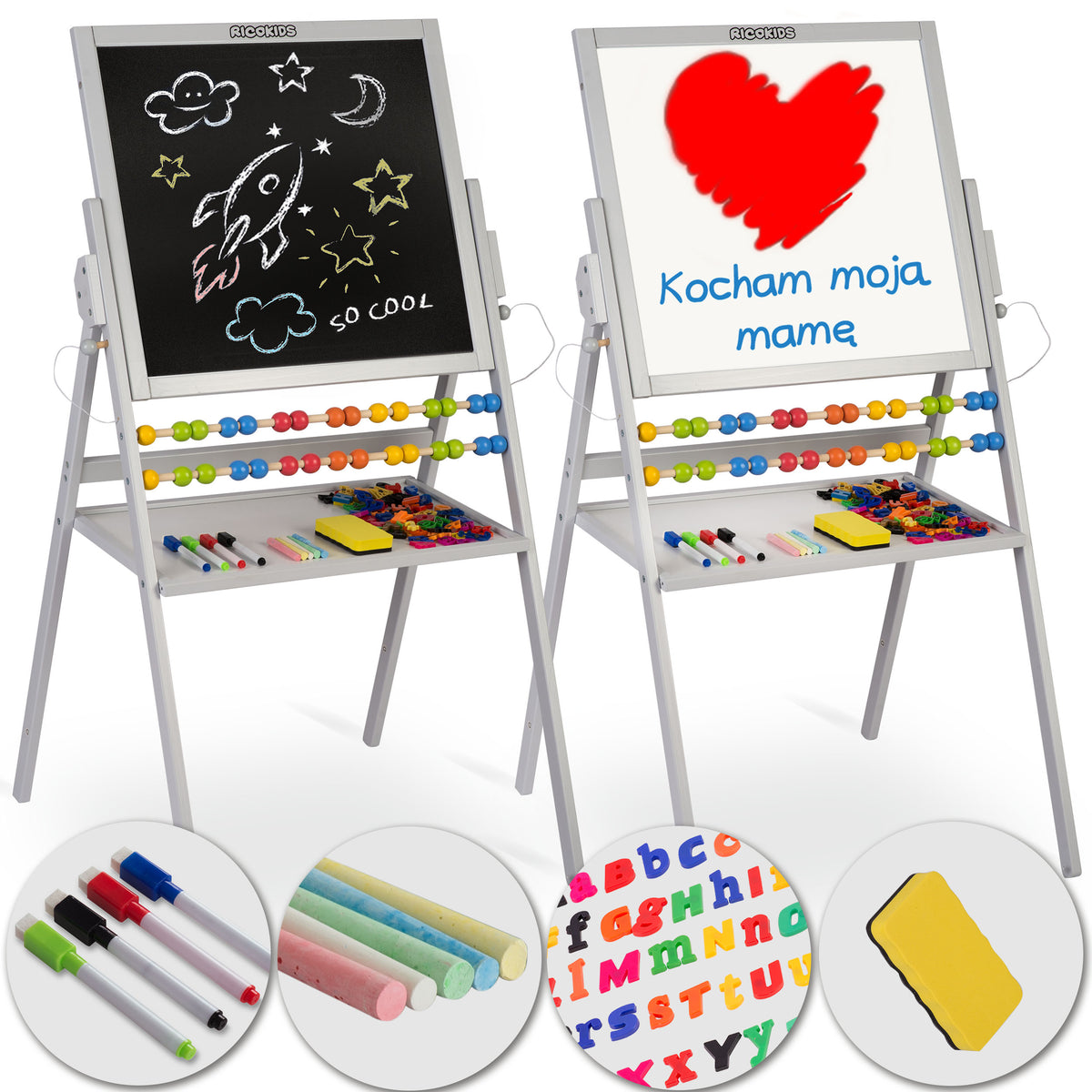 DOUBLE SIDED MAGNETIC BOARD FOR KIDS CHALK ROTATING + ACCESSORIES Manufacturer code 780000