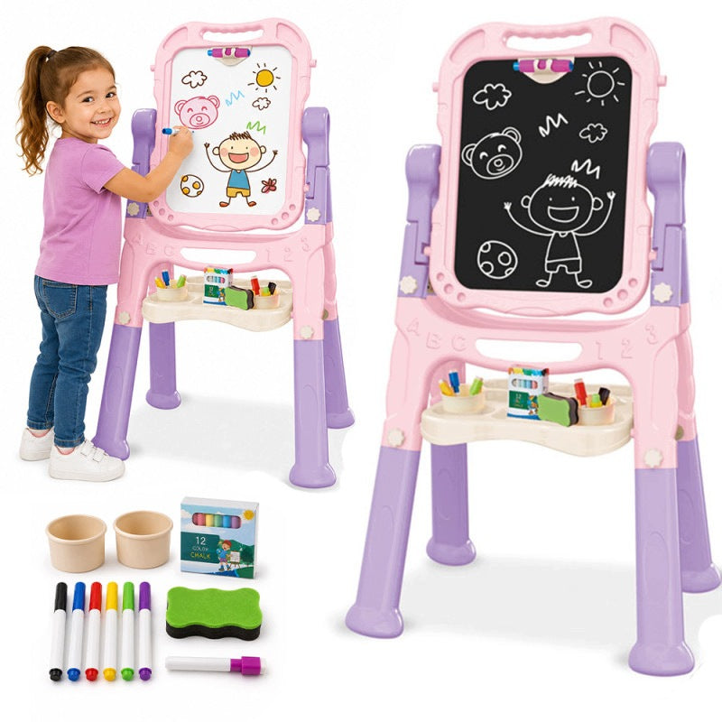DOUBLE SIDED MAGNETIC CHALKBOARD 48 ELEMENTS FOR KIDS PINK