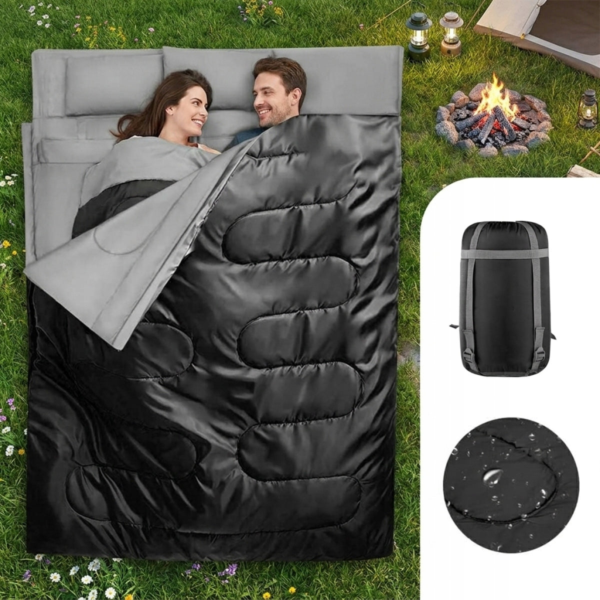 DOUBLE SLEEPING BAG HIKING DOUBLE WINTER WARM DUVET 220x150cm XXL
