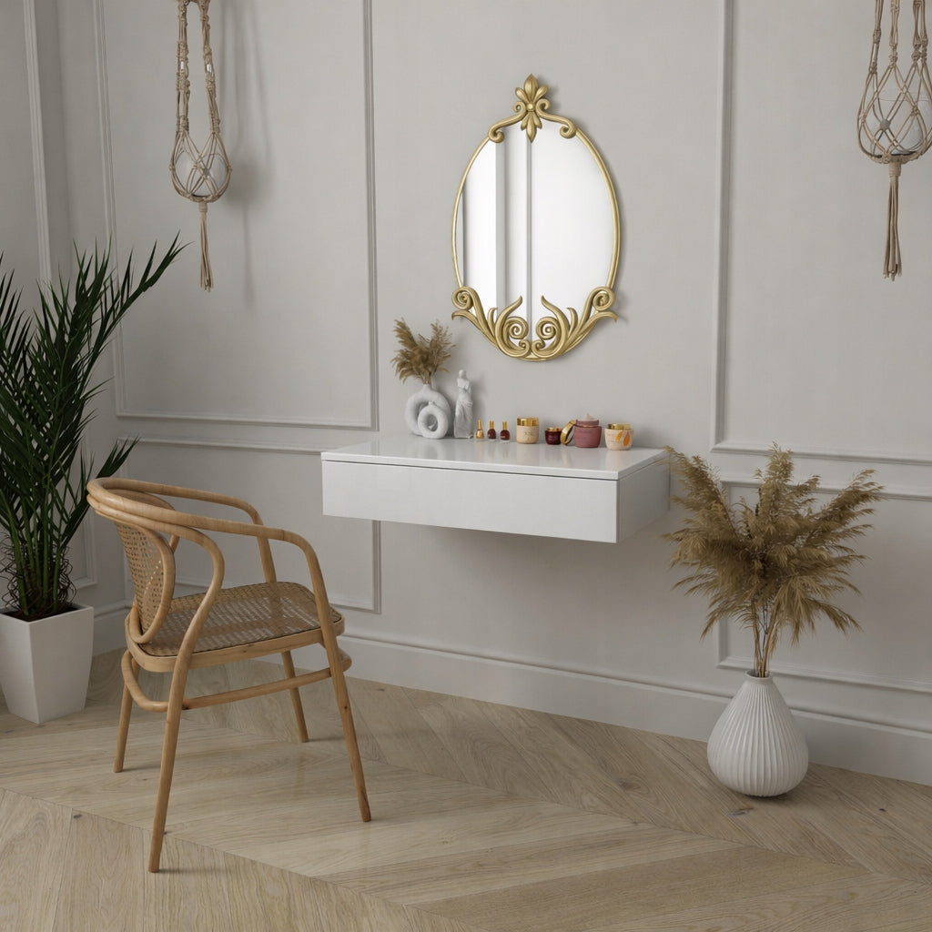 DRESSING TABLE CONSOLE LENA HANGING 75CM WHITE GLOSS Furniture width 75 cm