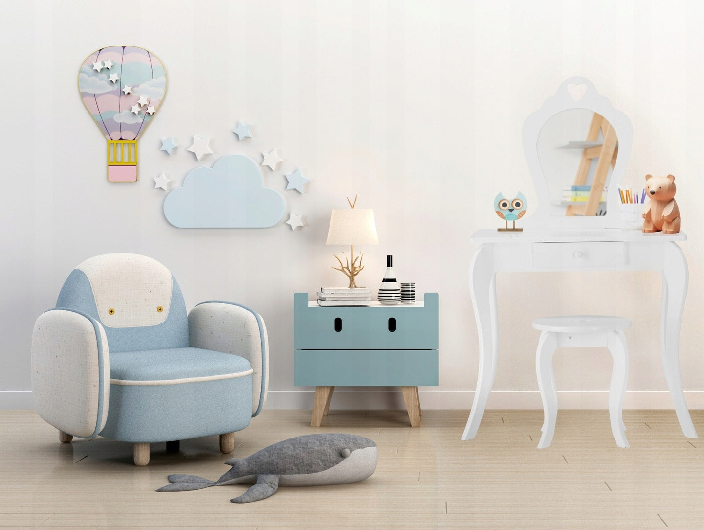 DRESSING TABLE COSMETIC FOR GIRLS MAKEUP WITH MIRROR STOOL WHITE Furniture depth 50 cm