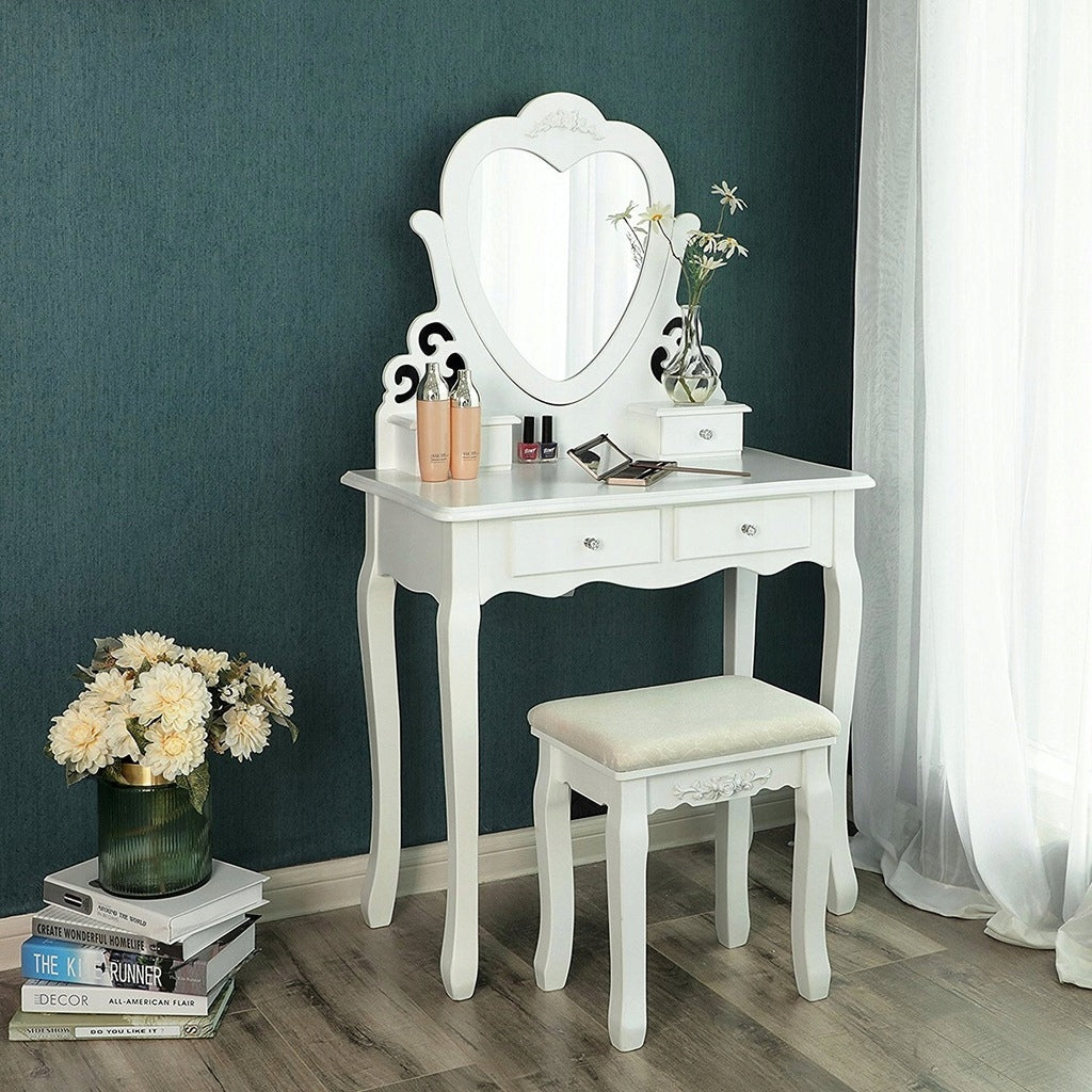 DRESSING TABLE COSMETIC HEART WITH MIRROR WHITE+STOOL Furniture depth 40 cm