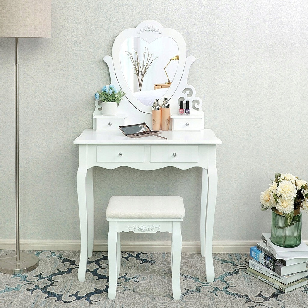 DRESSING TABLE COSMETIC HEART WITH MIRROR WHITE+STOOL Manufacturer code 32323222222