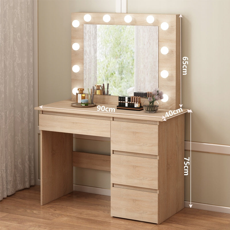 DRESSING TABLE COSMETIC LED LIGHTING SONOMA OAK 4 DRAWERS BEDROOM BROWN Furniture depth 40 cm