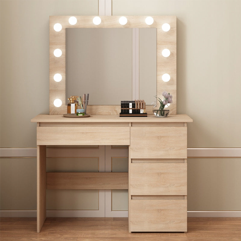 DRESSING TABLE COSMETIC LED LIGHTING SONOMA OAK 4 DRAWERS BEDROOM BROWN Packaging status original