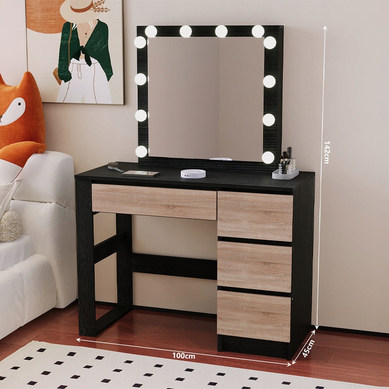 DRESSING TABLE COSMETIC MAKEUP WITH MIRROR LED MODERN BLACK LOFT Furniture width 100 cm