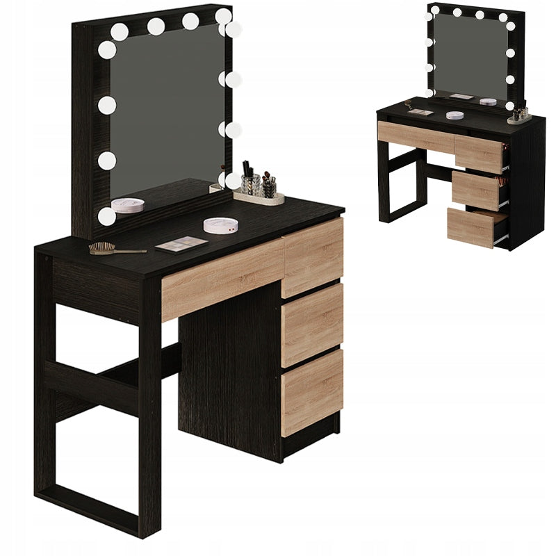 DRESSING TABLE COSMETIC MAKEUP WITH MIRROR LED MODERN BLACK LOFT