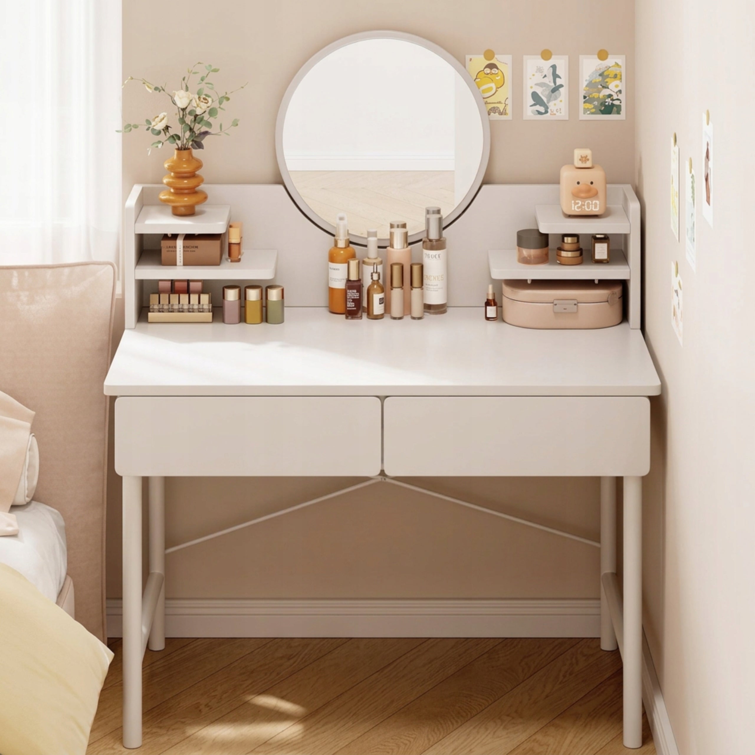 DRESSING TABLE COSMETIC WHITE BEDROOM WITH MIRROR AND DRAWERS MODERN Furniture height 125.5 cm