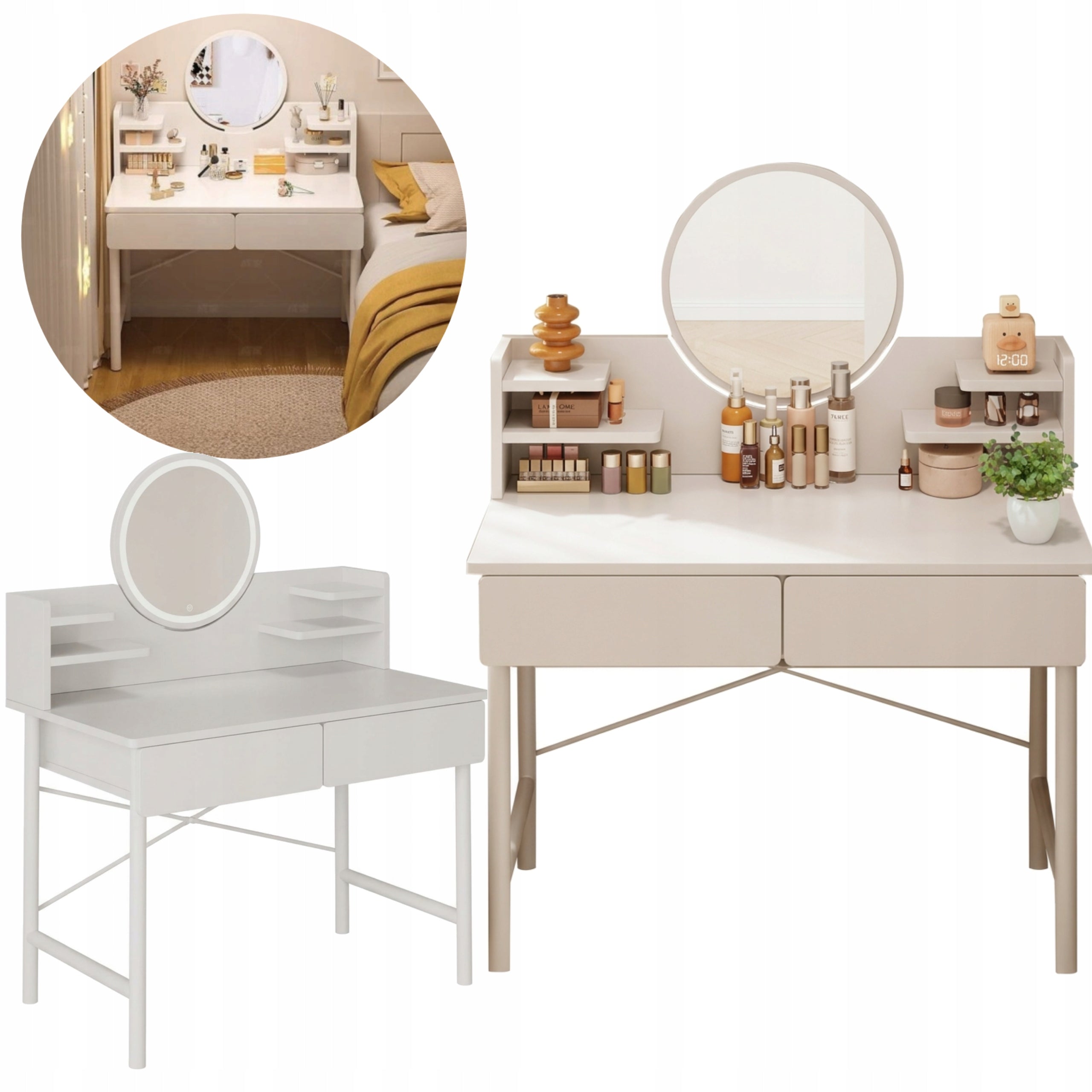 DRESSING TABLE COSMETIC WHITE BEDROOM WITH MIRROR AND DRAWERS MODERN