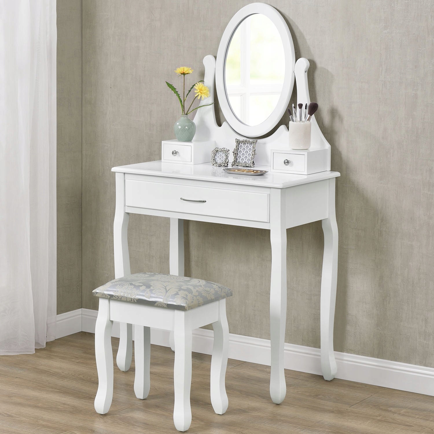 DRESSING TABLE COSMETIC WHITE WITH MIRROR + STOOL Brand Care Life