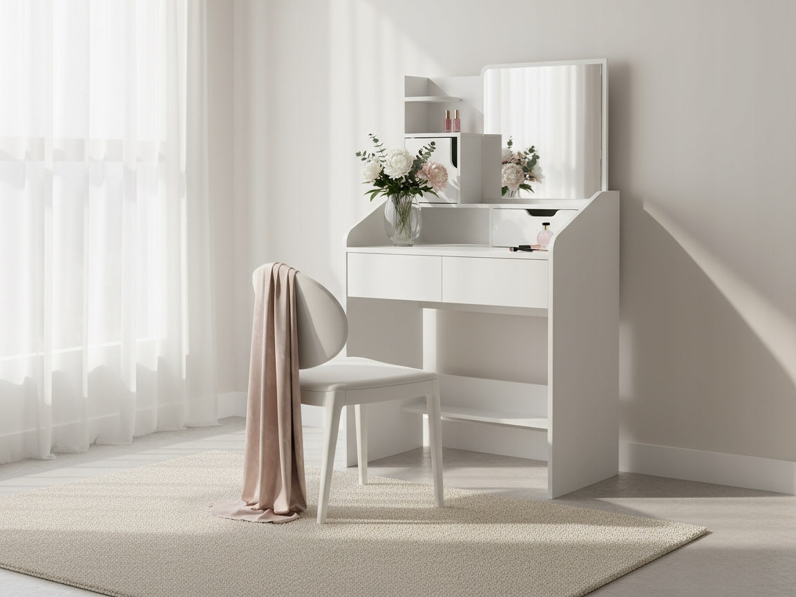 DRESSING TABLE COSMETIC WITH LARGE FUNFIT MIRROR WHITE WITH DRAWERS Brand Funfit