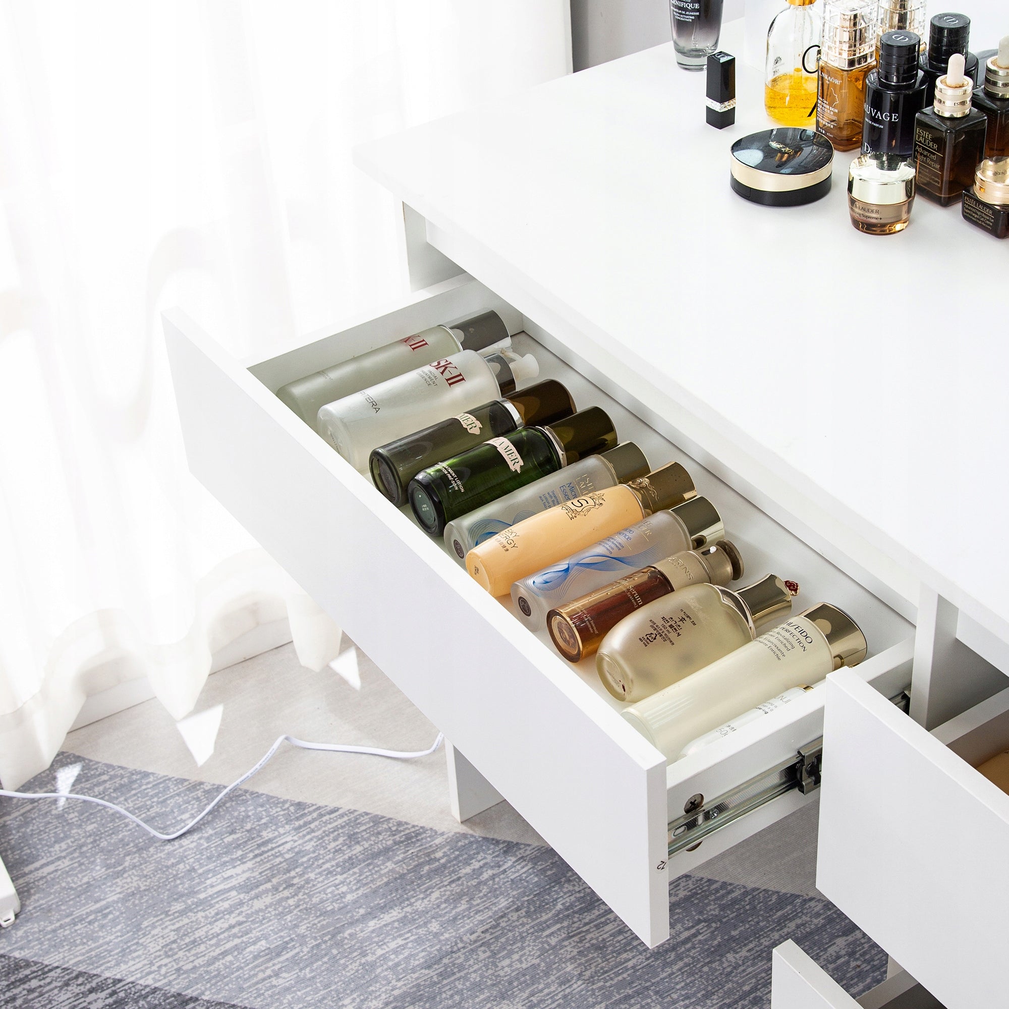 DRESSING TABLE COSMETIC WITH LED MIRROR ELDEN TK007 12 X WHITE HOLLYWOOD BULBS Furniture height 140 cm