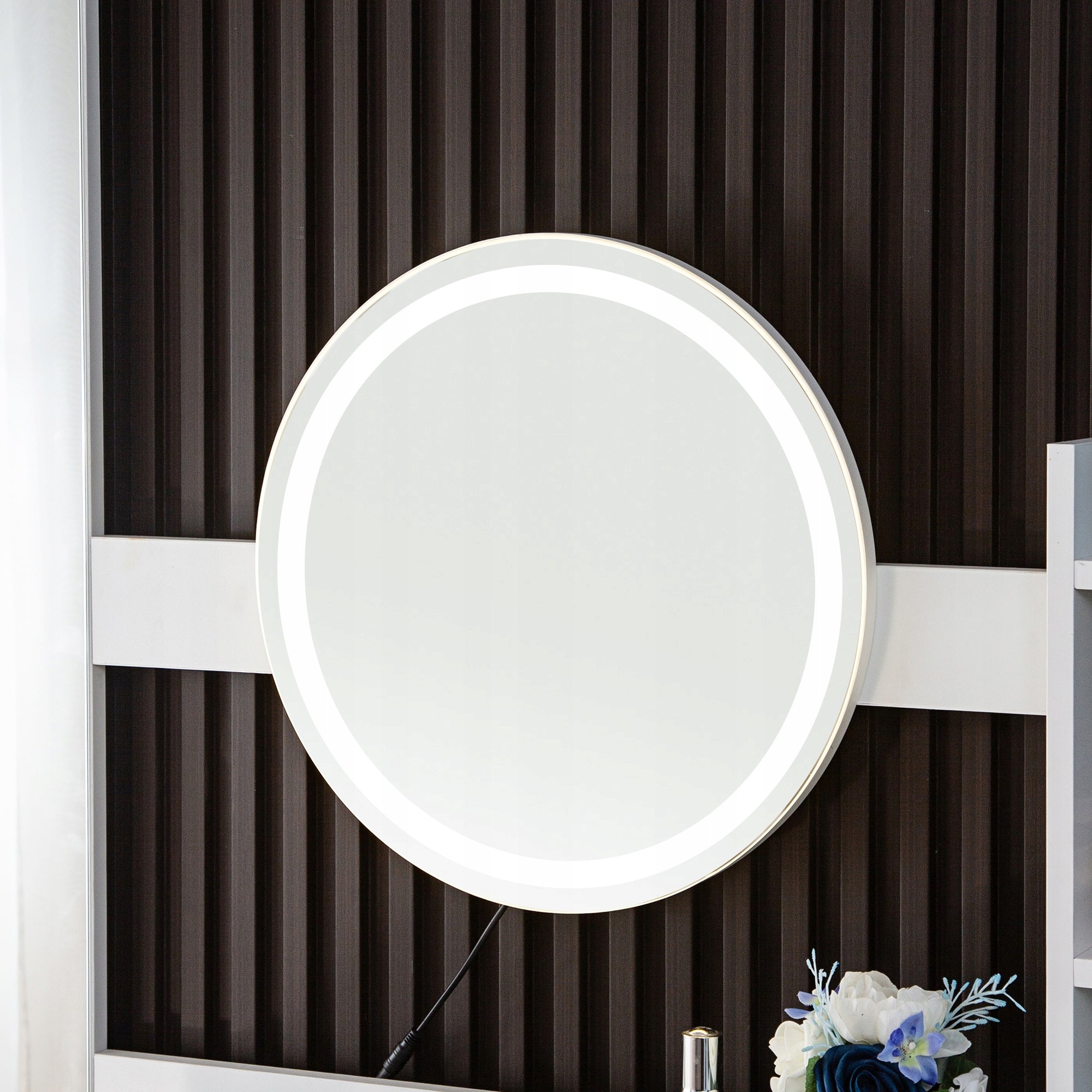 DRESSING TABLE COSMETIC WITH LED MIRROR ELDEN TK012 WHITE TWO MIRRORS THREE COLORS Furniture color white
