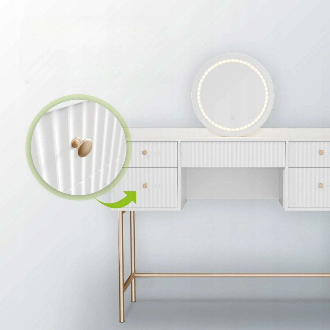 DRESSING TABLE COSMETIC WITH LED MIRROR FOR MAKEUP WHITE + GOLD Furniture depth 40 cm