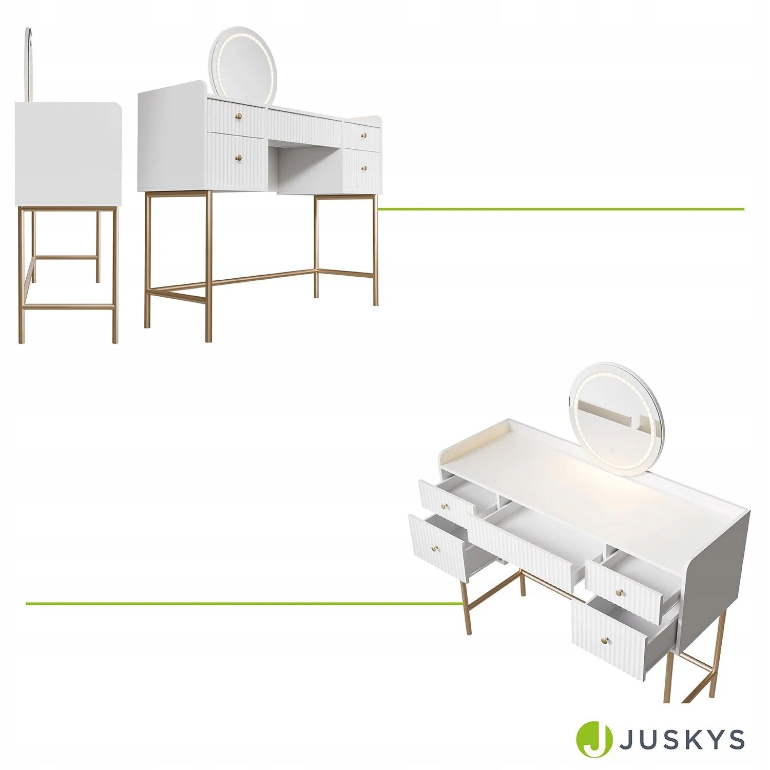 DRESSING TABLE COSMETIC WITH LED MIRROR FOR MAKEUP WHITE + GOLD Furniture width 115 cm