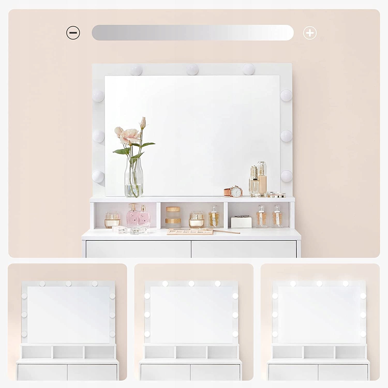 DRESSING TABLE COSMETIC WITH MIRROR 9 LED MAKEUP + VELOUR CHAIR SET Furniture height 140 cm