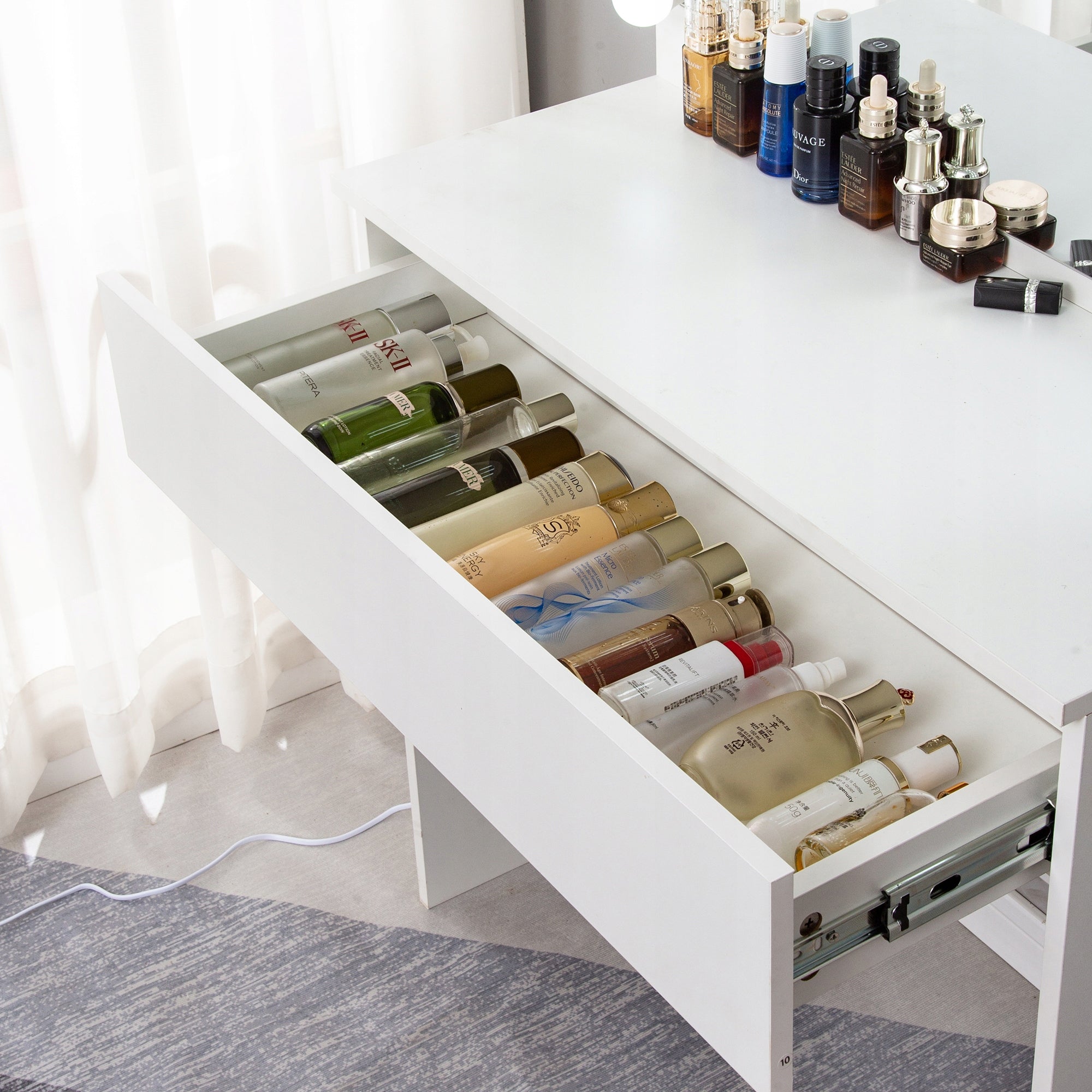 DRESSING TABLE COSMETIC WITH MIRROR LED ELDEN TK010 12 BULBS WHITE HOLLYWOOD Furniture depth 40 cm