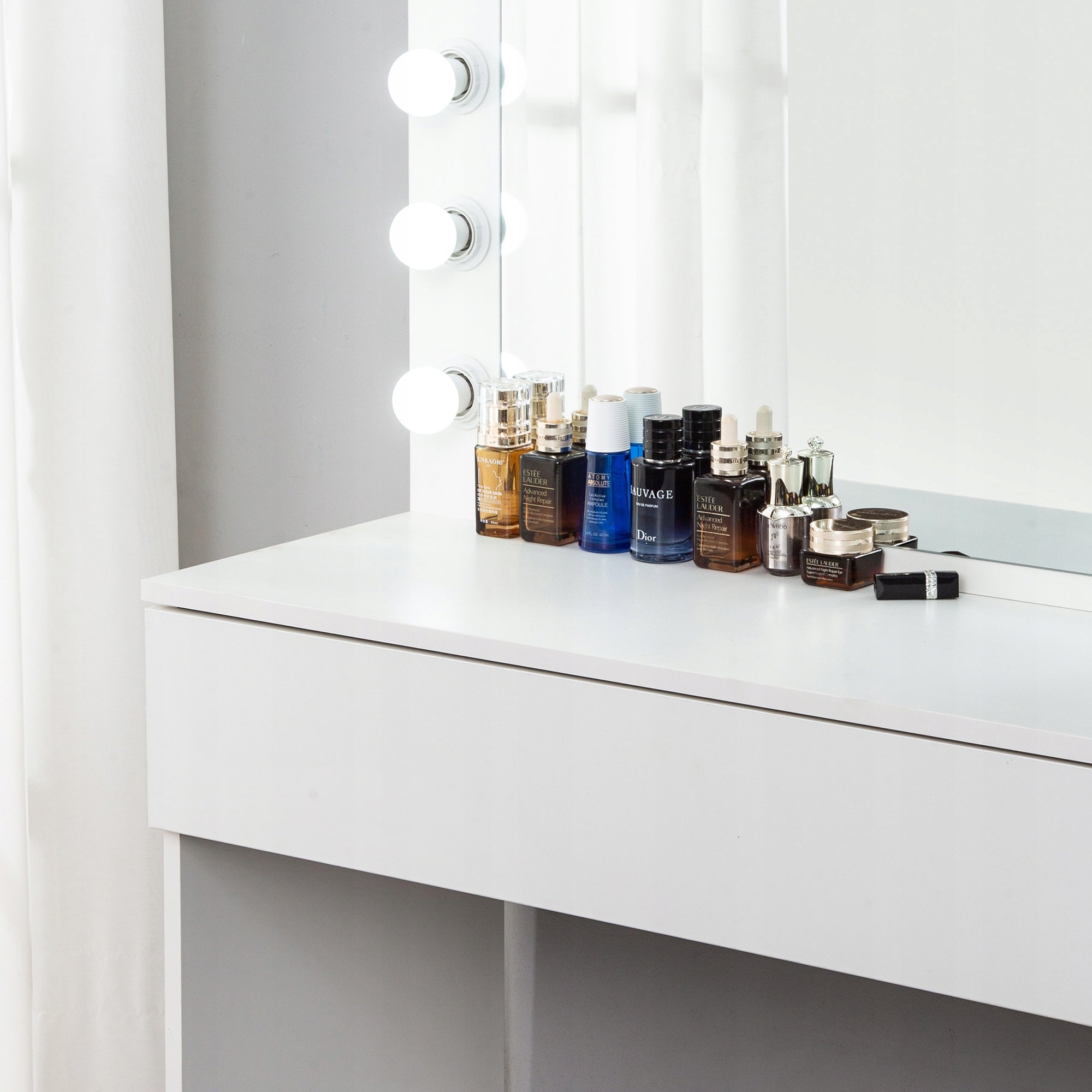 DRESSING TABLE COSMETIC WITH MIRROR LED ELDEN TK010 12 BULBS WHITE HOLLYWOOD Furniture height 135 cm