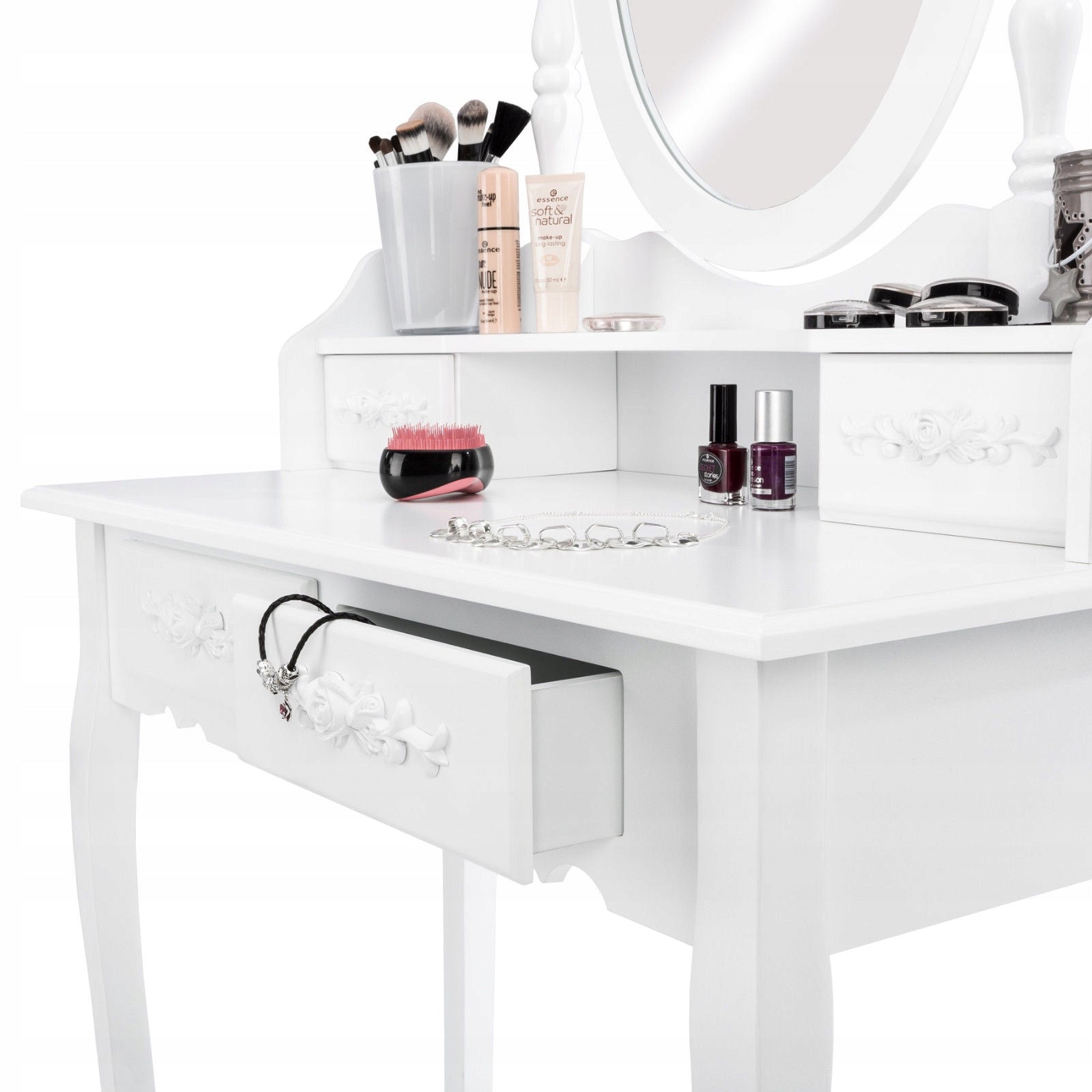 DRESSING TABLE COSMETIC WITH MIRROR WHITE + STOOL Furniture height 147 cm