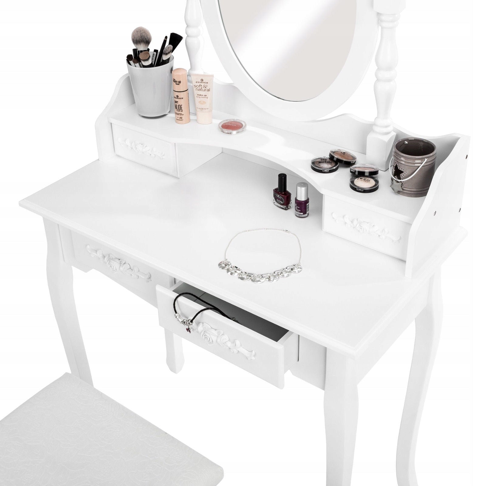 DRESSING TABLE COSMETIC WITH MIRROR WHITE + STOOL Furniture width 75 cm