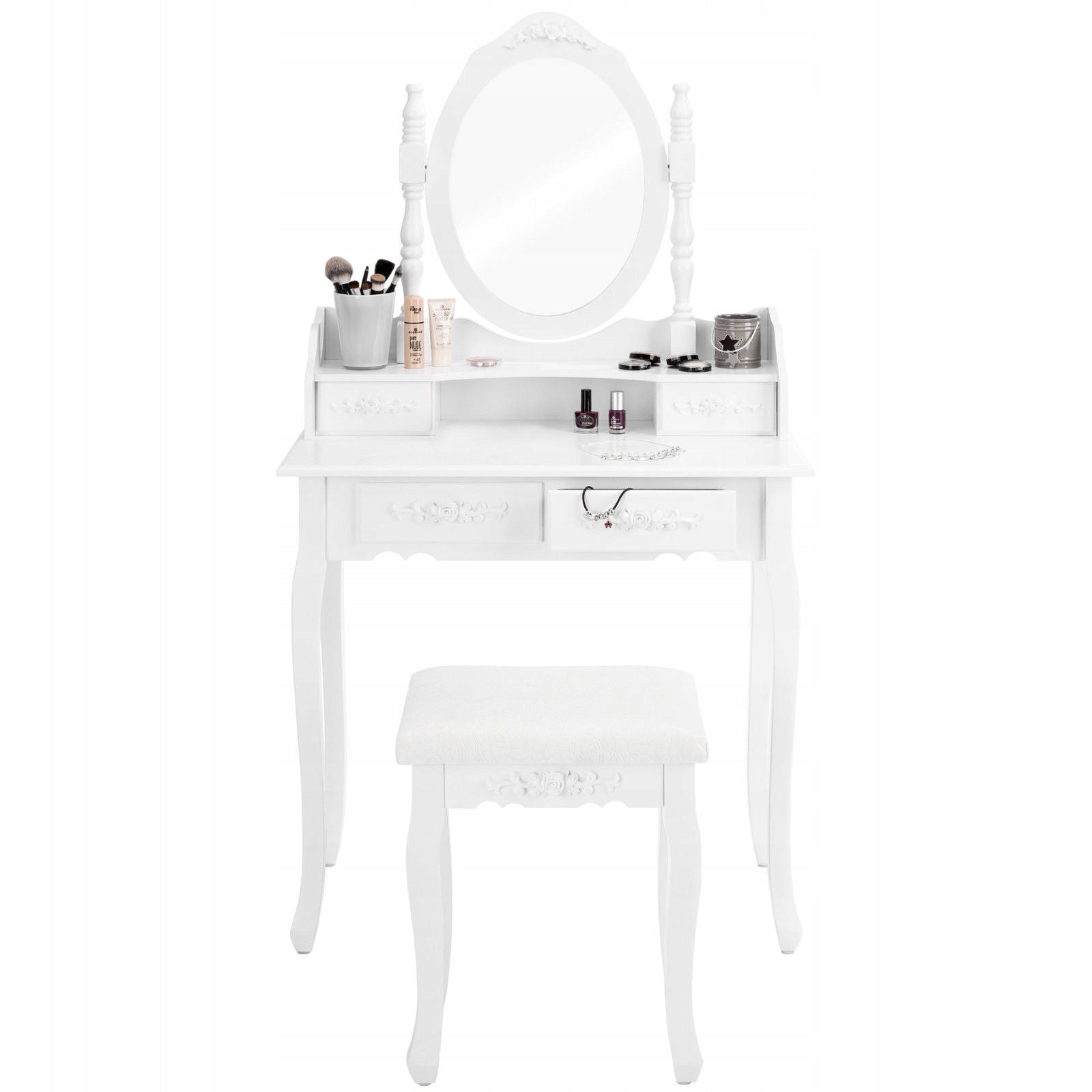 DRESSING TABLE COSMETIC WITH MIRROR WHITE + STOOL Manufacturer code T01