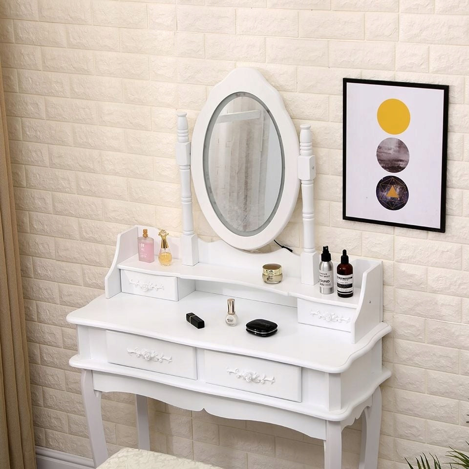 DRESSING TABLE COSMETIC WITH MIRROR WHITE + STOOL + ORGANIZER.QUALITY!!! Furniture height 145 cm