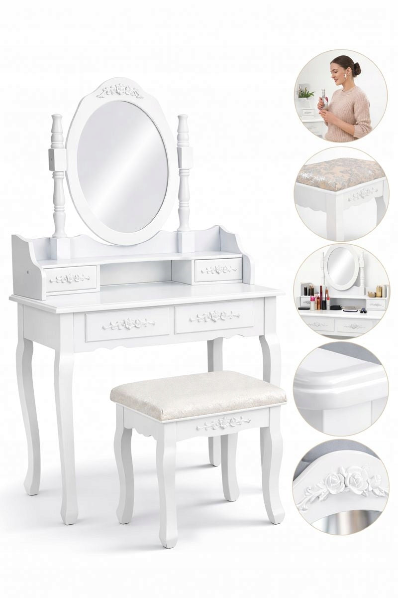 DRESSING TABLE COSMETIC WITH MIRROR WHITE + STOOL + ORGANIZER.QUALITY!!! Manufacturer code TOALETKA