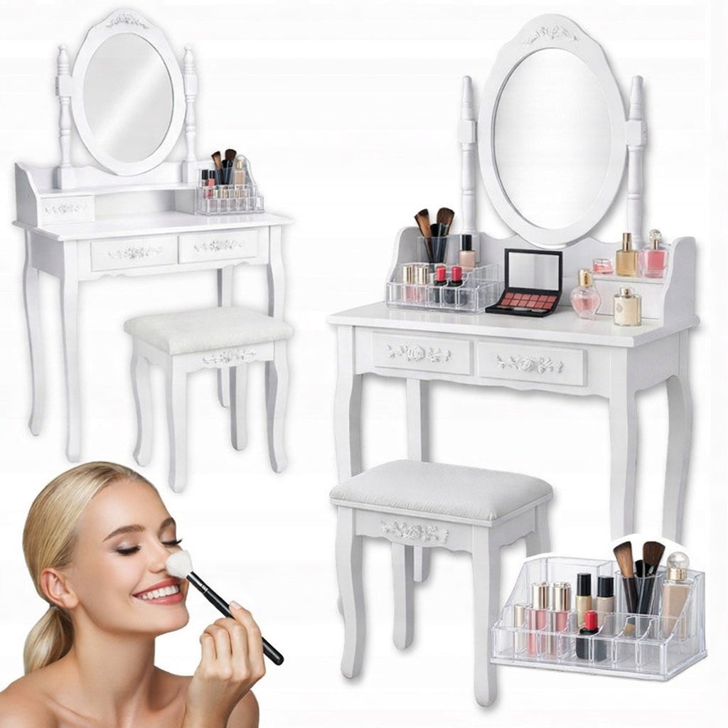 DRESSING TABLE COSMETIC WITH MIRROR WHITE + STOOL + ORGANIZER.QUALITY!!!