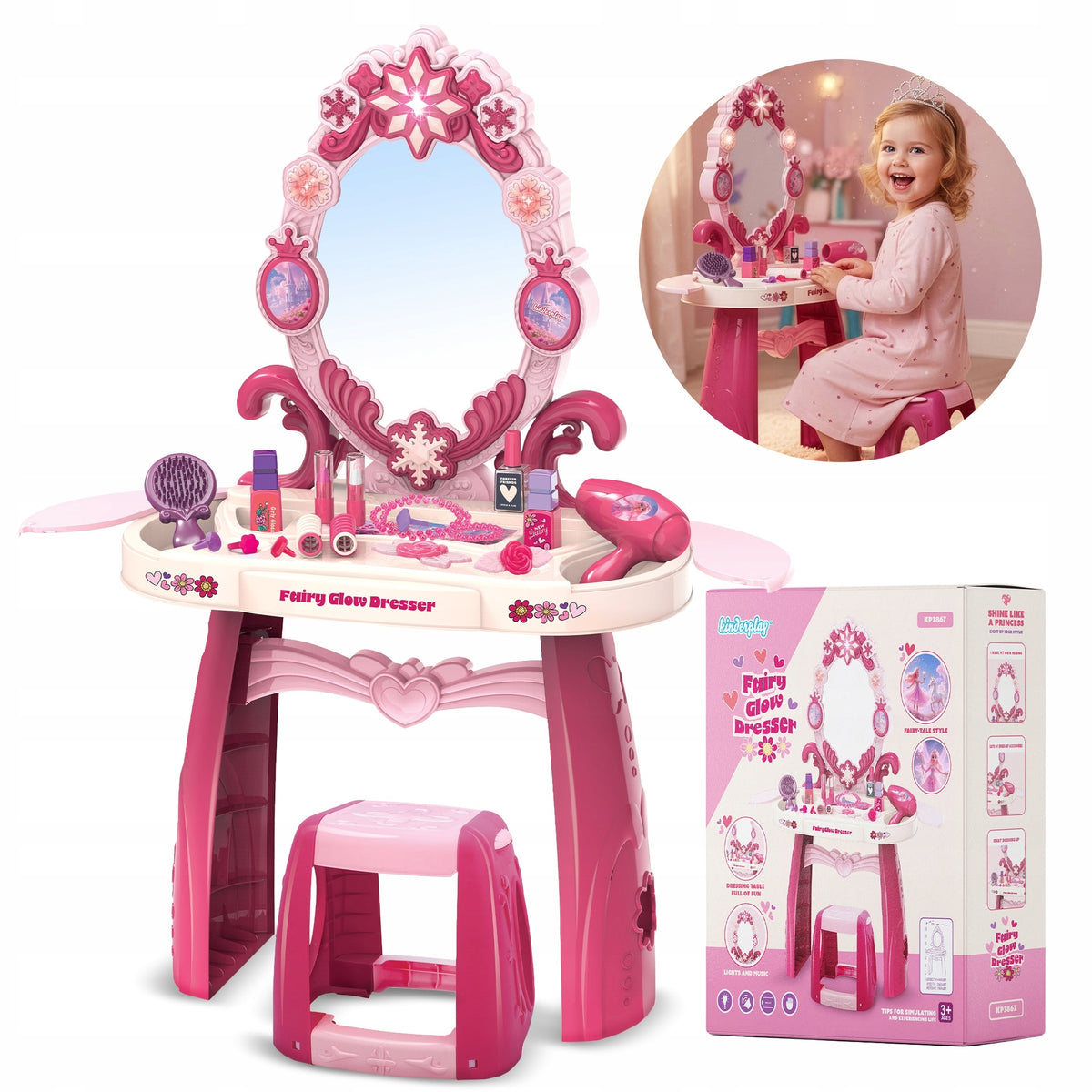 DRESSING TABLE FOR CHILDREN GIRLS DRYER SOUNDS OF LIGHT SET KINDERPLAY