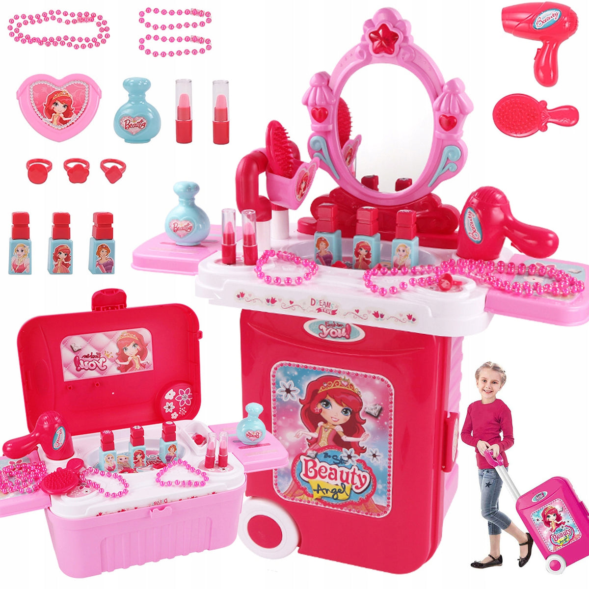 DRESSING TABLE FOR GIRLS LARGE WITH MIRROR LED SUITCASE 008-953A