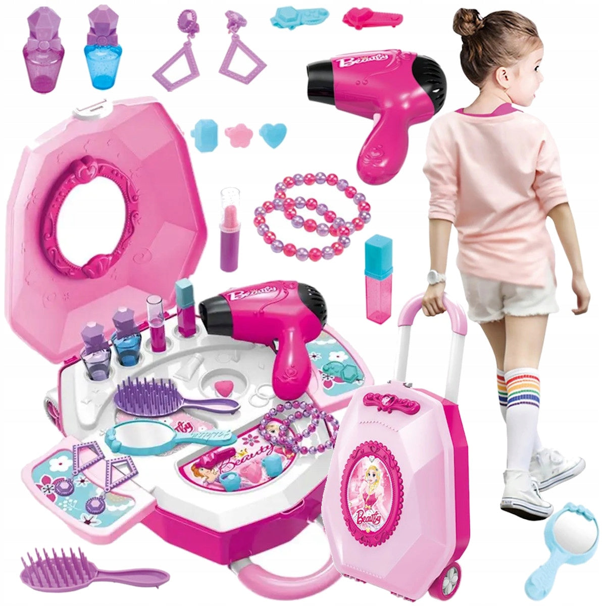 DRESSING TABLE FOR GIRLS cosmetic bag on wheels SUITCASE dryer cosmetics