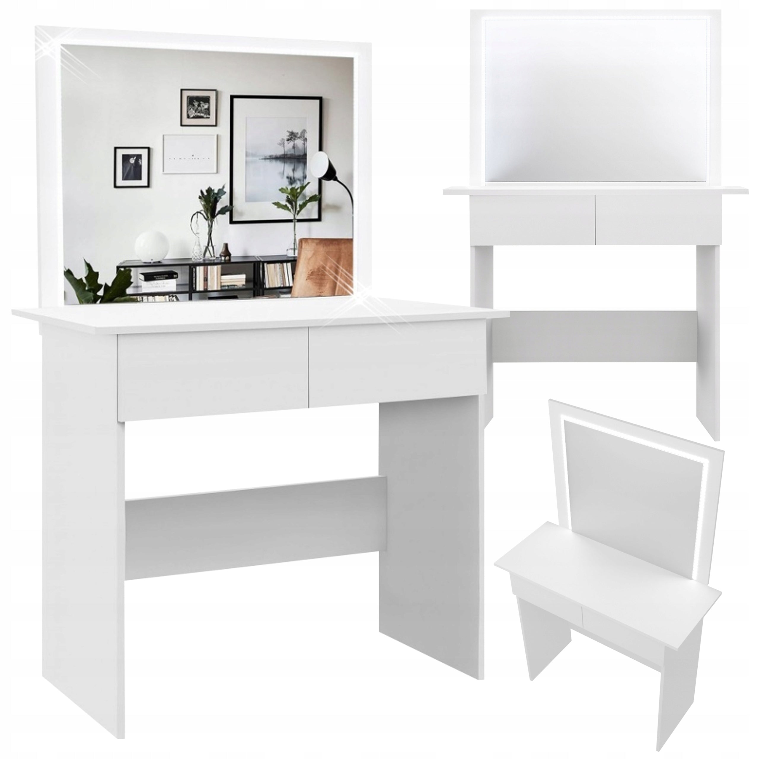 DRESSING TABLE III + MIRROR LED WHITE makeup drawers make-up MANUFACTURER