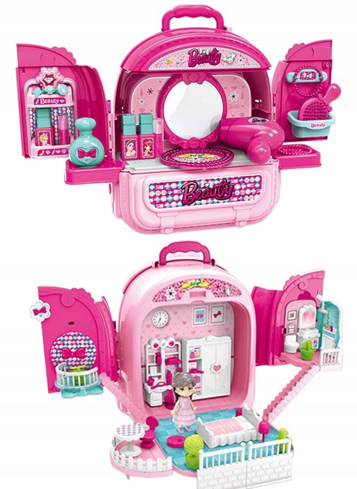 DRESSING TABLE IN SUITCASE HOUSE with doll BACKPACK BEAUTY SET for play 3in1 EAN (GTIN) 5906088530017