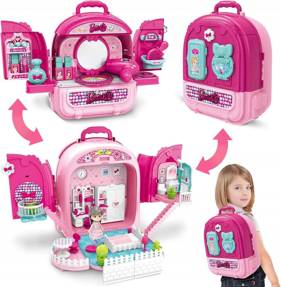 DRESSING TABLE IN SUITCASE HOUSE with doll BACKPACK BEAUTY SET for play 3in1 Manufacturer code SK-102