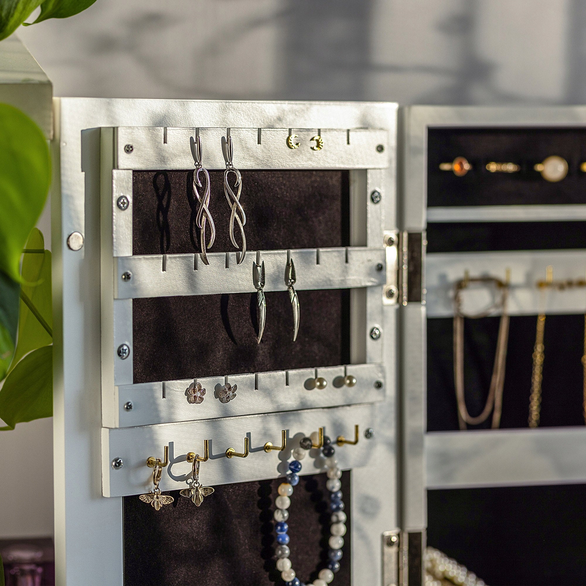 DRESSING TABLE JEWELRY CABINET WITH MIRROR CASKET ORGANIZER WHITE 21x30 cm Furniture width 21 cm