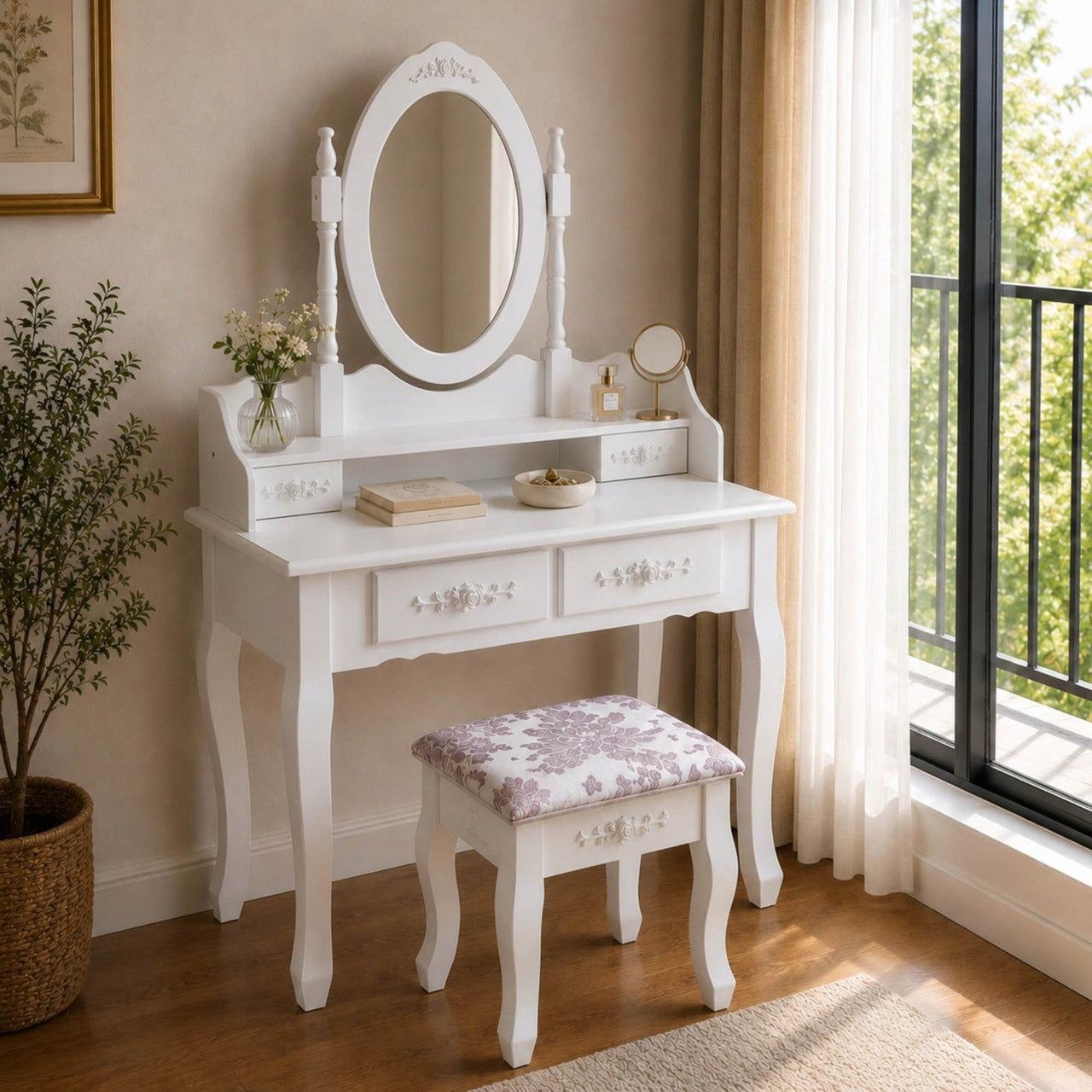 DRESSING TABLE MAKEUP BAG WITH MIRROR + STOOL WHITE 75x147cm Packaging status original