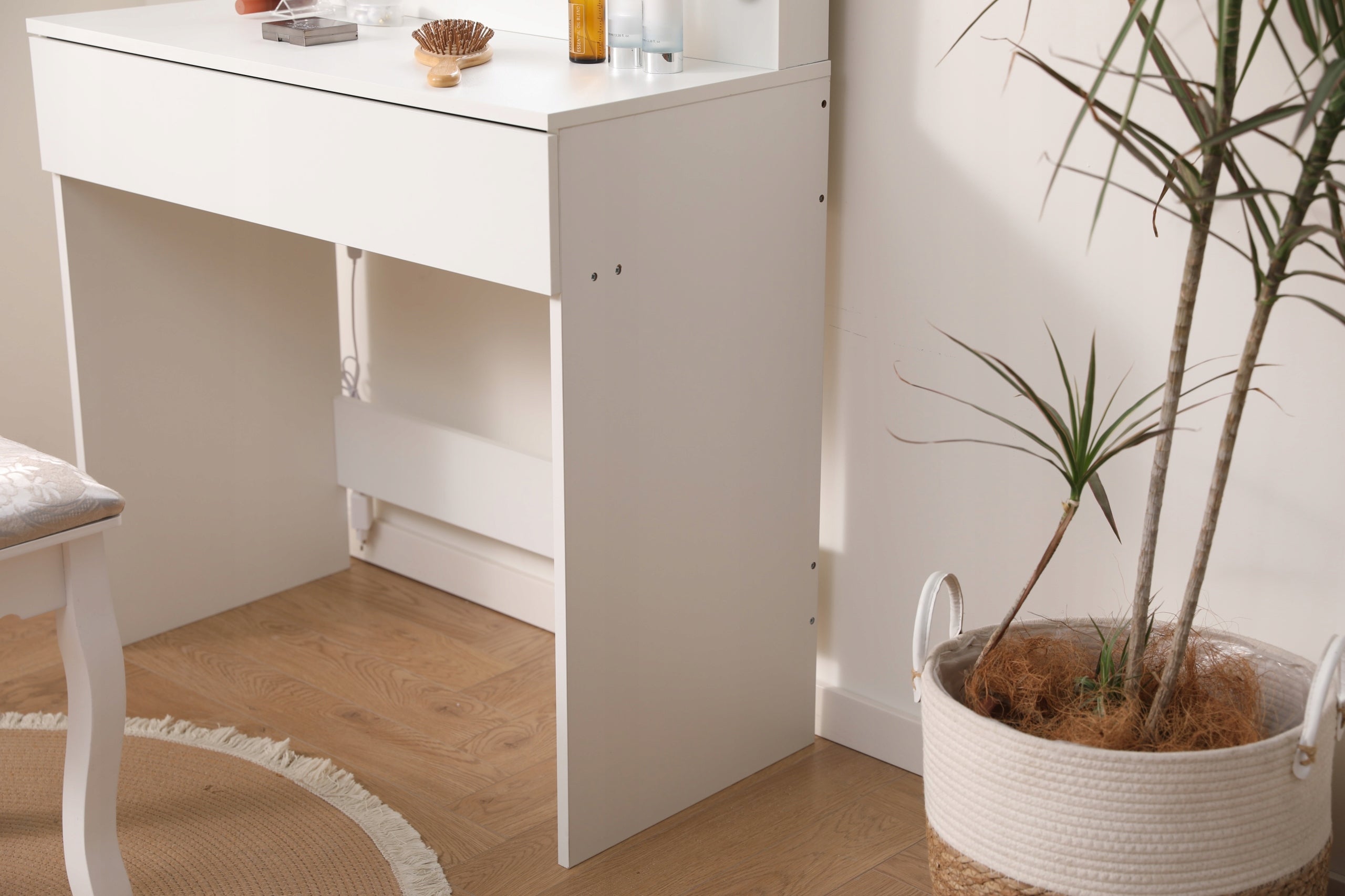 DRESSING TABLE MIRROR DT09 LED 3 COLORS LIGHT LARGE MIRROR DRAWER WHITE Furniture height 135 cm