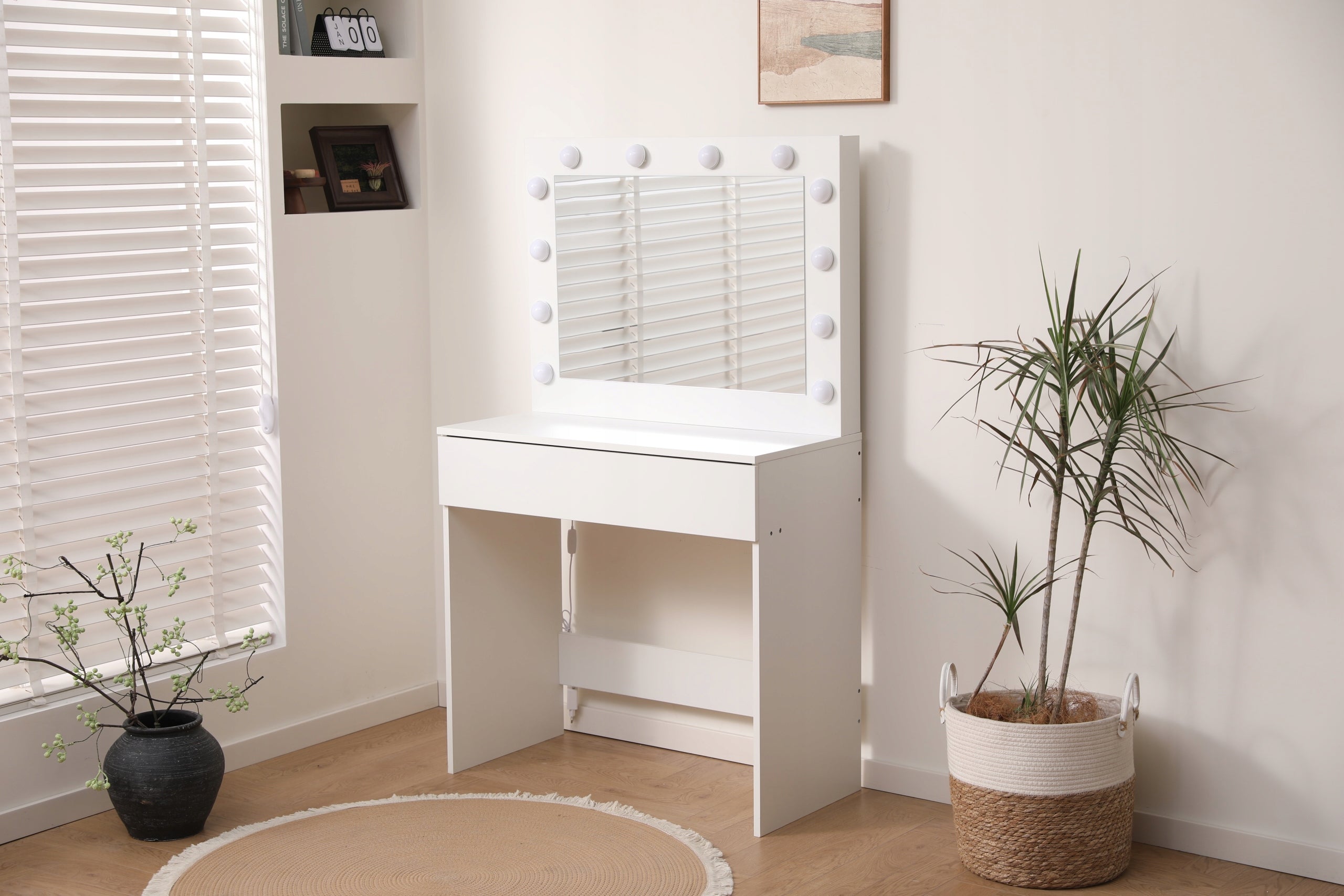 DRESSING TABLE MIRROR DT09 LED 3 COLORS LIGHT LARGE MIRROR DRAWER WHITE Packaging status original