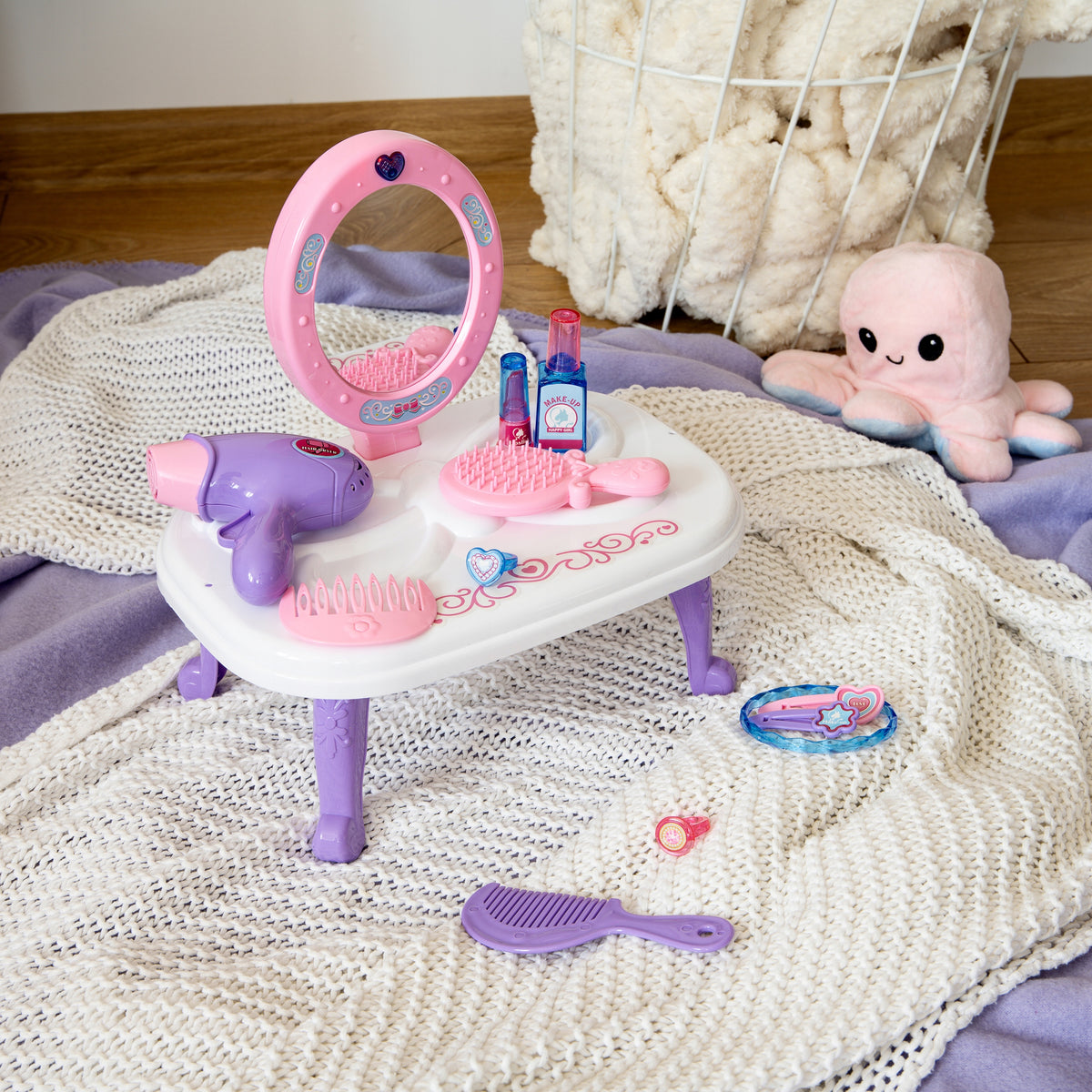 DRESSING TABLE SET FOR GIRLS FOLDING BRUSH DRYER MIRROR PINK Brand M-IMP