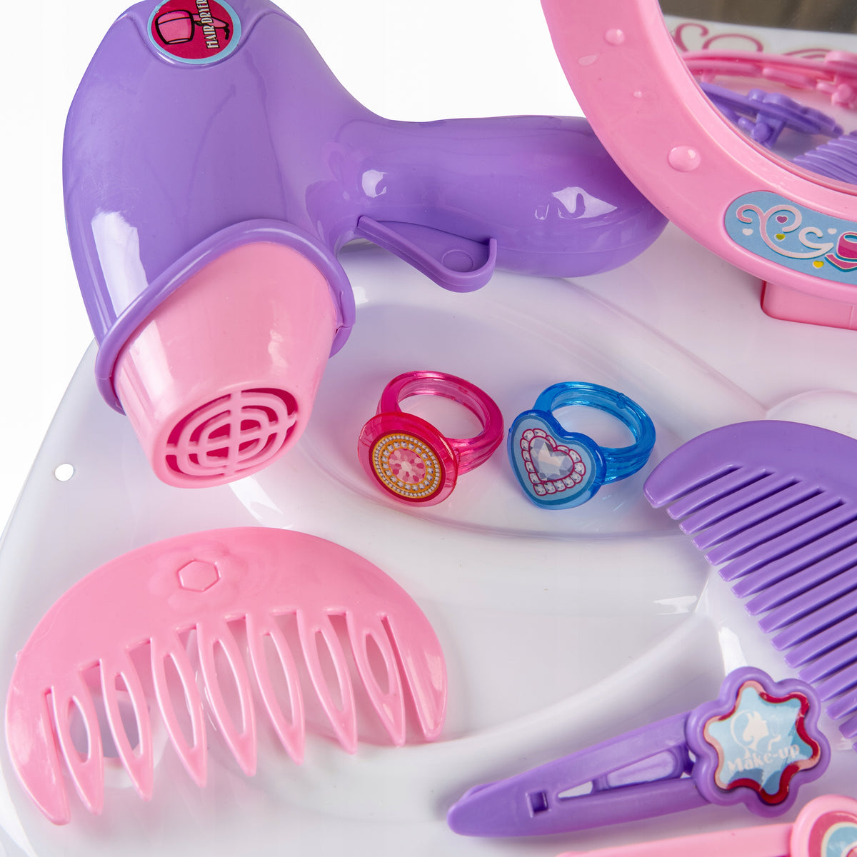 DRESSING TABLE SET FOR GIRLS FOLDING BRUSH DRYER MIRROR PINK Color pink