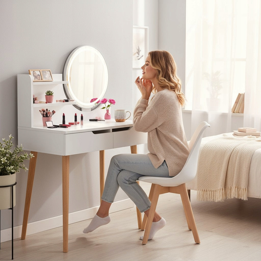 DRESSING TABLE WITH MIRROR COSMETIC LED LIGHTING FOR MAKEUP WHITE Brand Artseries