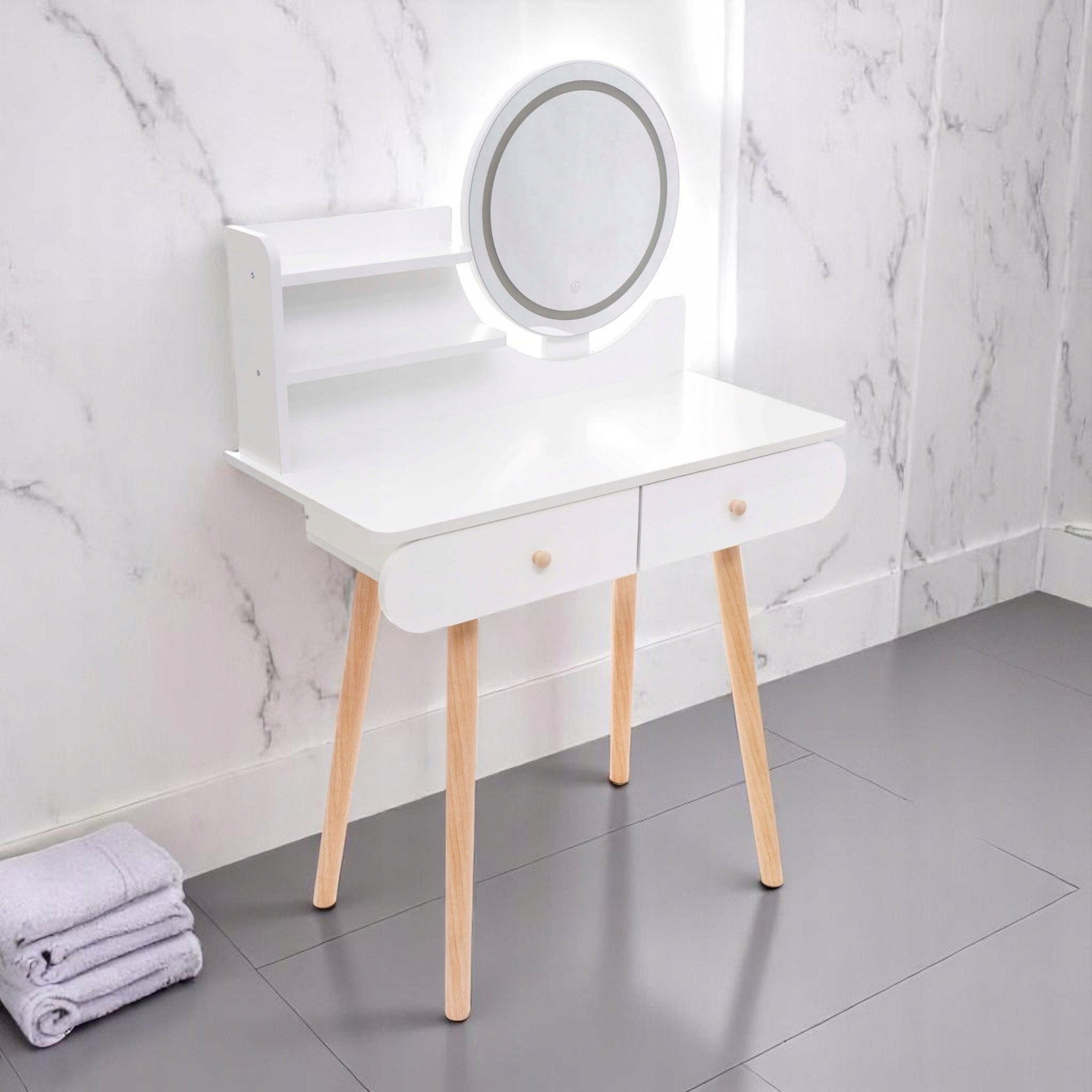 DRESSING TABLE WITH MIRROR LED SCANDINAVIAN MAKEUP GLAMOUR COSMETIC MAKEUP Furniture width 80 cm